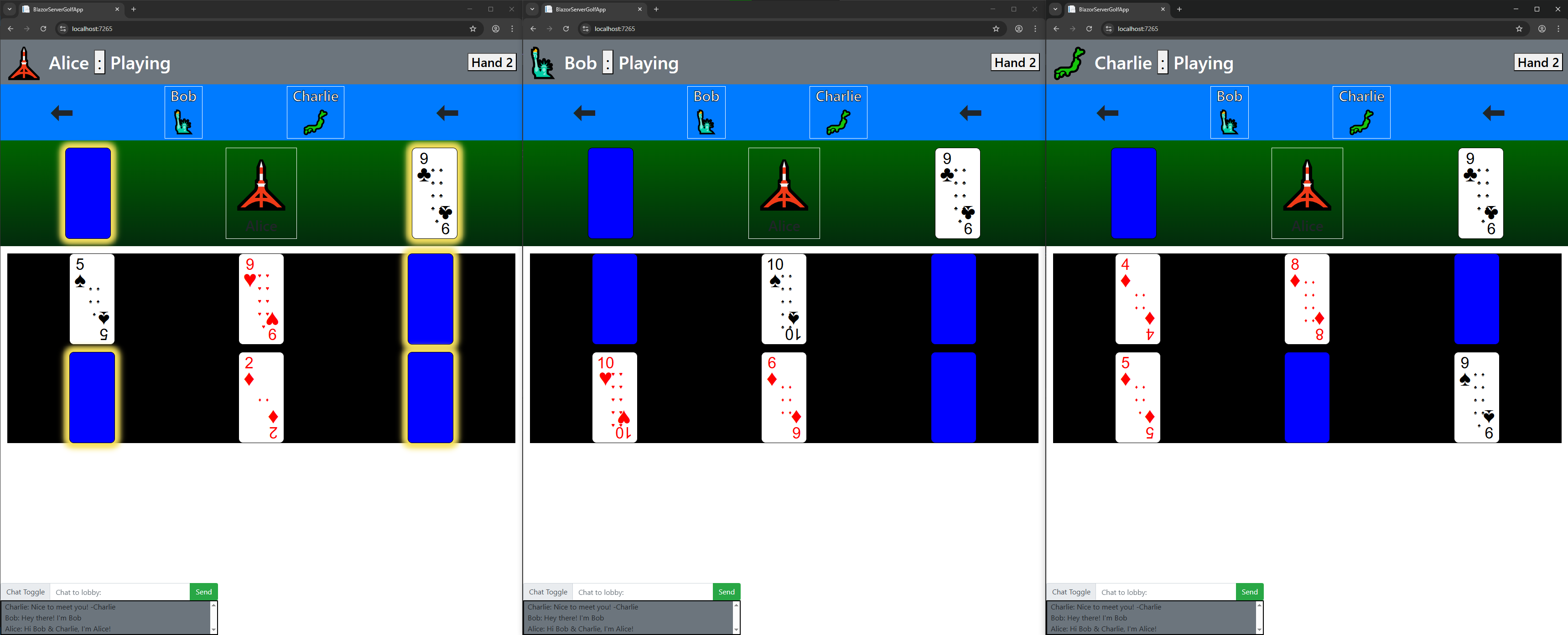 Picture of 3 people playing the card game 'Golf'
